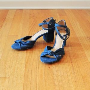 Zendaya Denim Cross Strap Block Heels